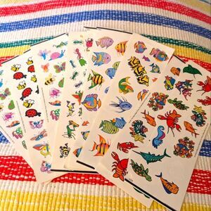 Vintage 90s Colorful Fish Ocean Insect Bug Sticker Set